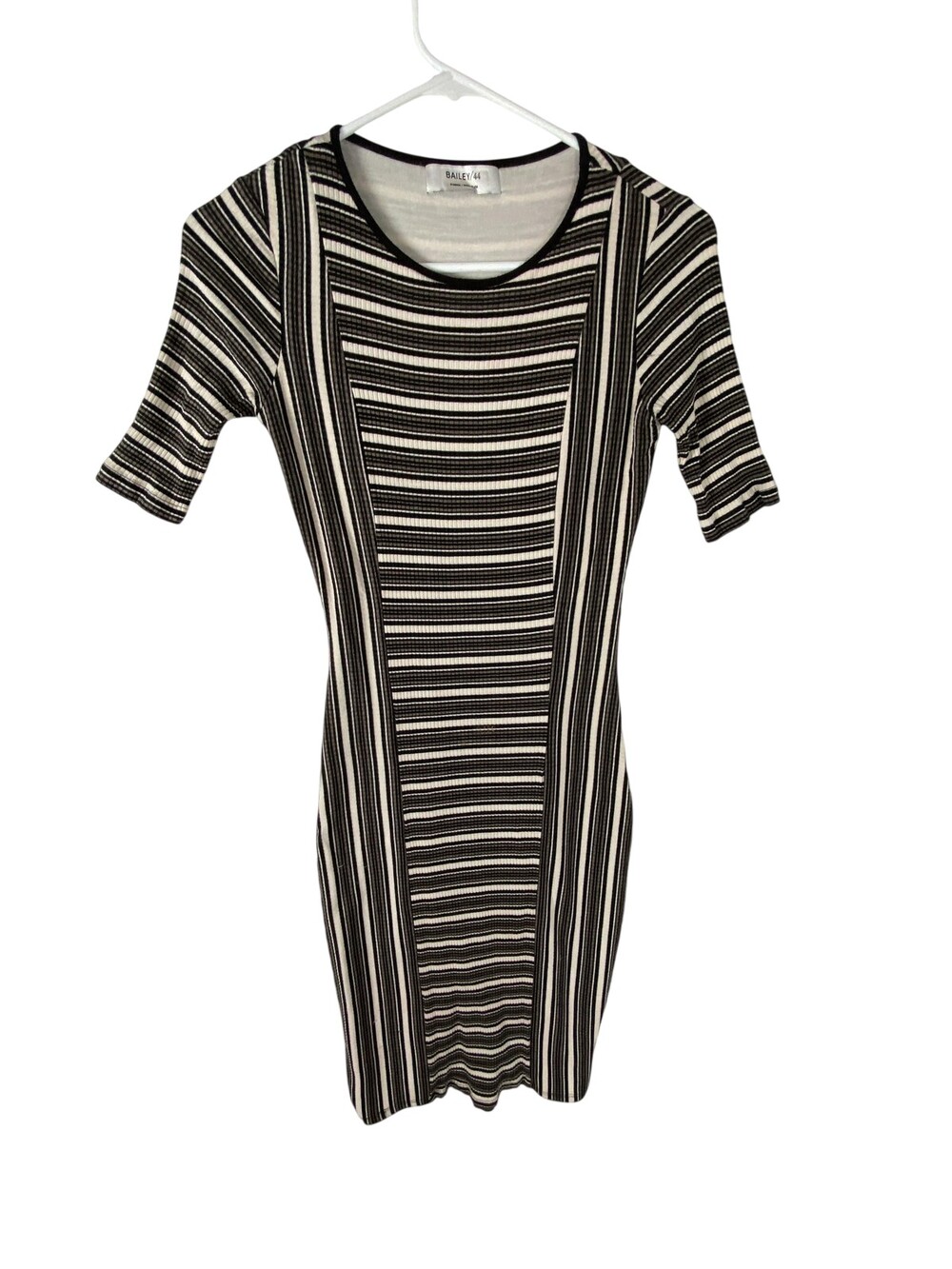 Bailey 44 Dress Womens 0 Black Striped Ribbed Knit Bodycon T-Shirt Short Sleeve